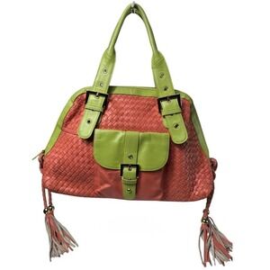Y2K Colorblock‎ Woven Leather Shoulder Bag w/ Tassels
